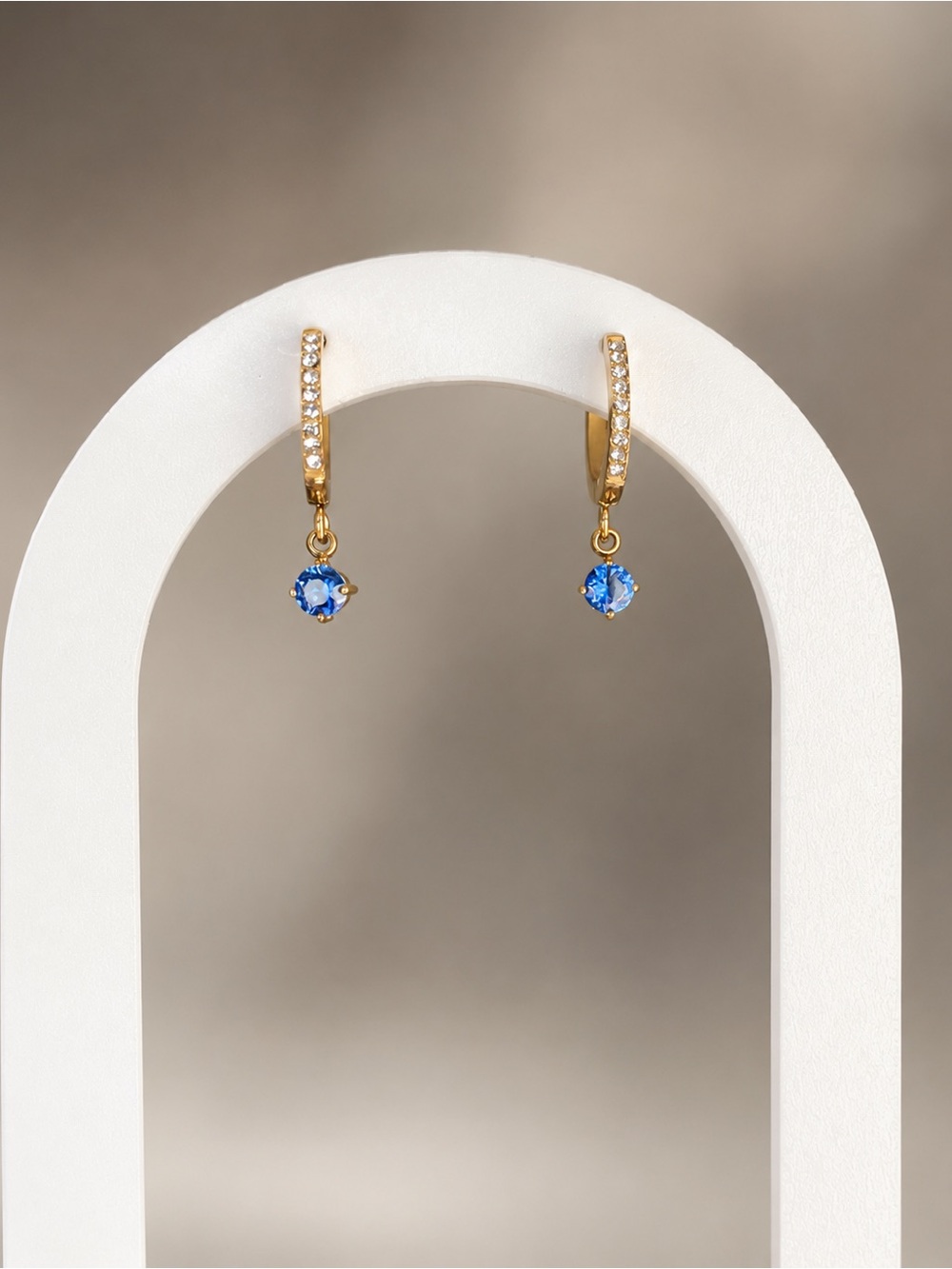 18K Gold Plated Clear Stone Huggie Hoop Earrings Dainty Stainless Steel 9mm